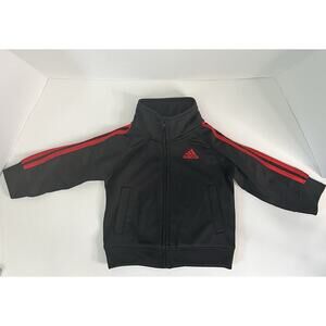 Adidas Toddler Black With Red Three Stripe Zipper Track Jacket 12 Months